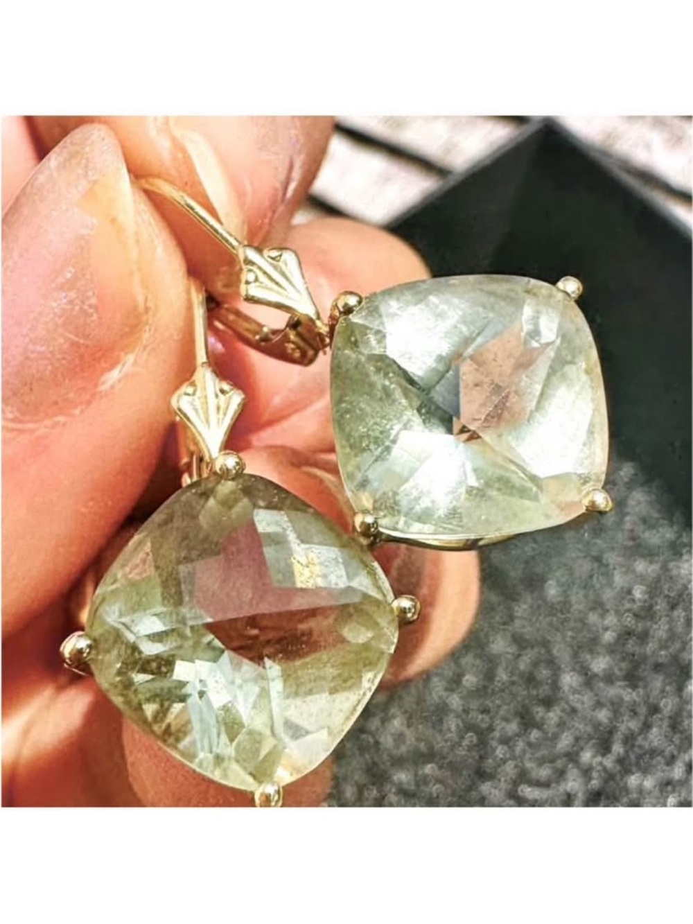 14K Solid Gold Green Amethyst Earrings long dangle solid 14K gold earrings - Picture 2 of 5
